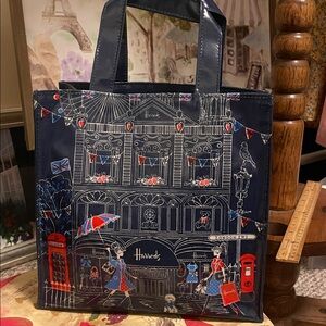 Harrods Navy Blue London Illustration Tote